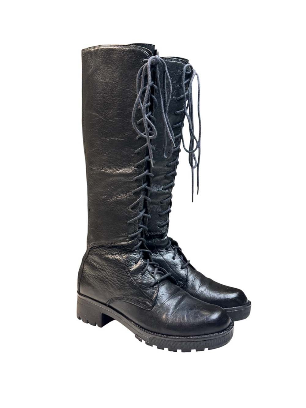 LD Tuttle Knee High Lace-up Zip Combat Military Boots Black Leather Italy 36 / 6